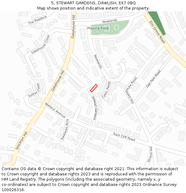 5, STEWART GARDENS, DAWLISH, EX7 0BQ: Location map and indicative extent of plot
