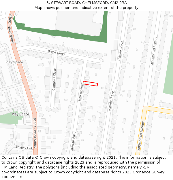 5, STEWART ROAD, CHELMSFORD, CM2 9BA: Location map and indicative extent of plot