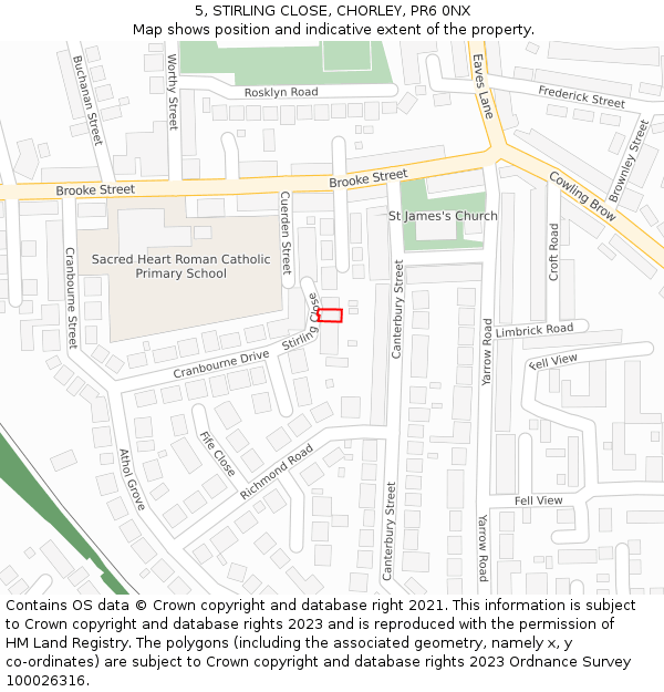 5, STIRLING CLOSE, CHORLEY, PR6 0NX: Location map and indicative extent of plot