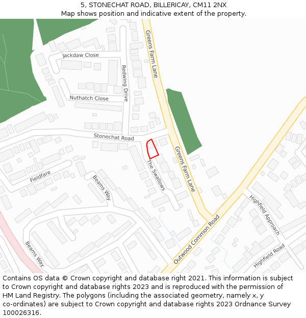 5, STONECHAT ROAD, BILLERICAY, CM11 2NX: Location map and indicative extent of plot