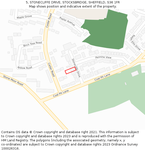 5, STONECLIFFE DRIVE, STOCKSBRIDGE, SHEFFIELD, S36 1FR: Location map and indicative extent of plot