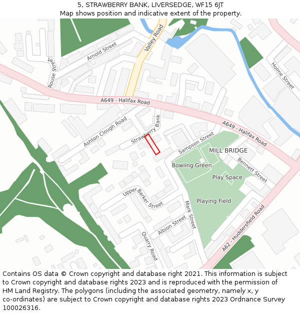 5, STRAWBERRY BANK, LIVERSEDGE, WF15 6JT: Location map and indicative extent of plot
