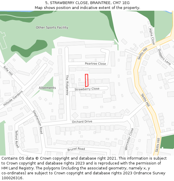 5, STRAWBERRY CLOSE, BRAINTREE, CM7 1EG: Location map and indicative extent of plot