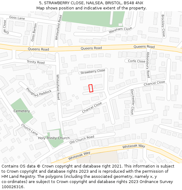 5, STRAWBERRY CLOSE, NAILSEA, BRISTOL, BS48 4NX: Location map and indicative extent of plot
