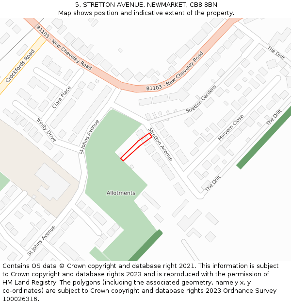5, STRETTON AVENUE, NEWMARKET, CB8 8BN: Location map and indicative extent of plot