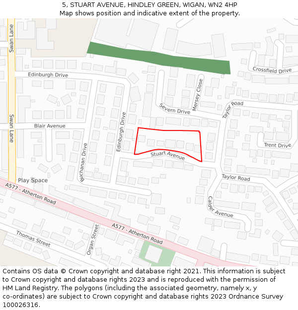 5, STUART AVENUE, HINDLEY GREEN, WIGAN, WN2 4HP: Location map and indicative extent of plot