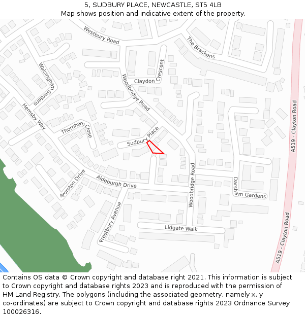 5, SUDBURY PLACE, NEWCASTLE, ST5 4LB: Location map and indicative extent of plot