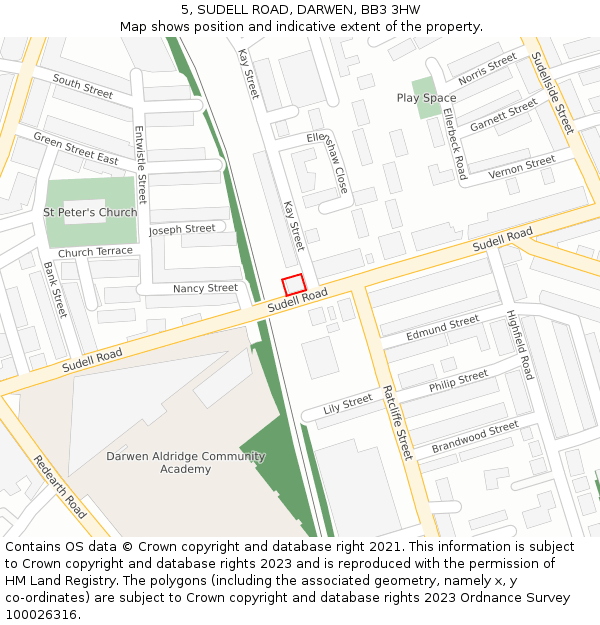 5, SUDELL ROAD, DARWEN, BB3 3HW: Location map and indicative extent of plot