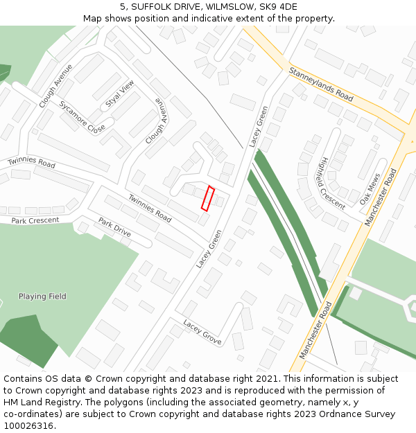 5, SUFFOLK DRIVE, WILMSLOW, SK9 4DE: Location map and indicative extent of plot
