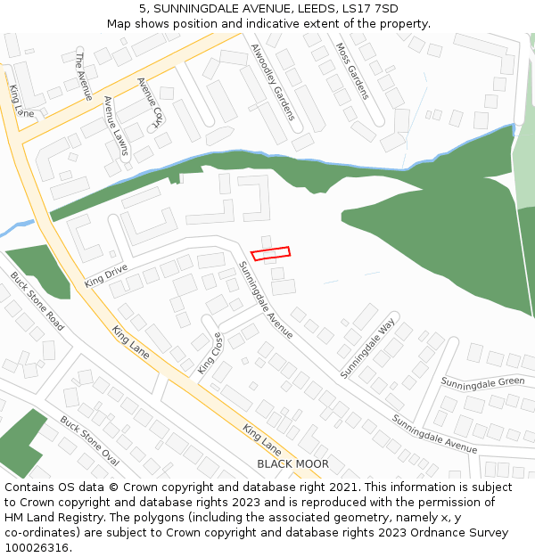 5, SUNNINGDALE AVENUE, LEEDS, LS17 7SD: Location map and indicative extent of plot
