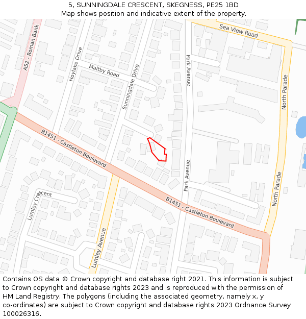 5, SUNNINGDALE CRESCENT, SKEGNESS, PE25 1BD: Location map and indicative extent of plot