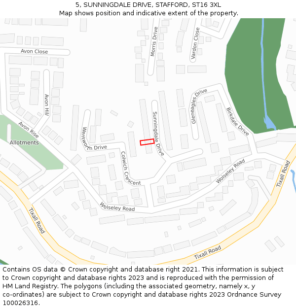 5, SUNNINGDALE DRIVE, STAFFORD, ST16 3XL: Location map and indicative extent of plot