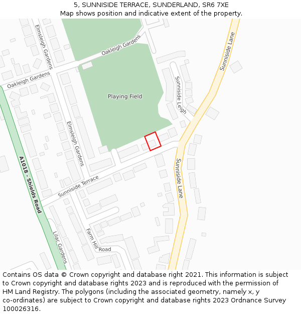 5, SUNNISIDE TERRACE, SUNDERLAND, SR6 7XE: Location map and indicative extent of plot