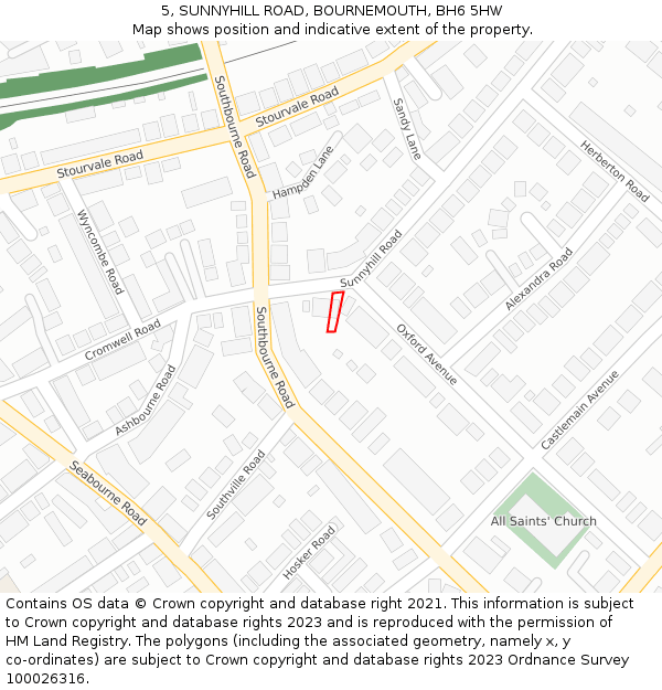 5, SUNNYHILL ROAD, BOURNEMOUTH, BH6 5HW: Location map and indicative extent of plot