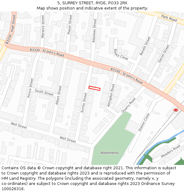 5, SURREY STREET, RYDE, PO33 2RX: Location map and indicative extent of plot