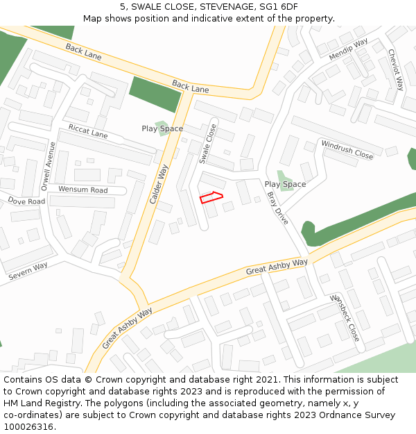 5, SWALE CLOSE, STEVENAGE, SG1 6DF: Location map and indicative extent of plot