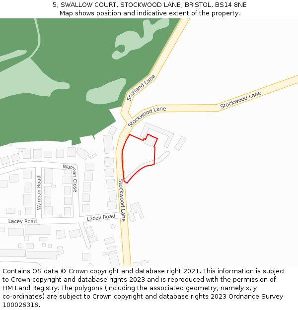 5, SWALLOW COURT, STOCKWOOD LANE, BRISTOL, BS14 8NE: Location map and indicative extent of plot