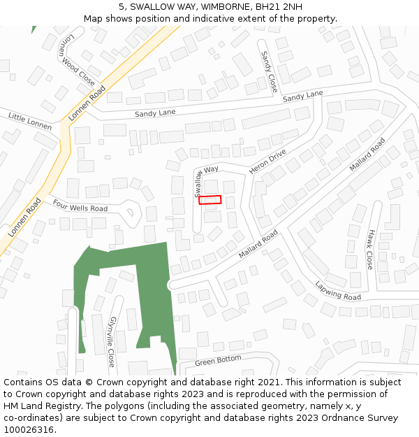 5, SWALLOW WAY, WIMBORNE, BH21 2NH: Location map and indicative extent of plot