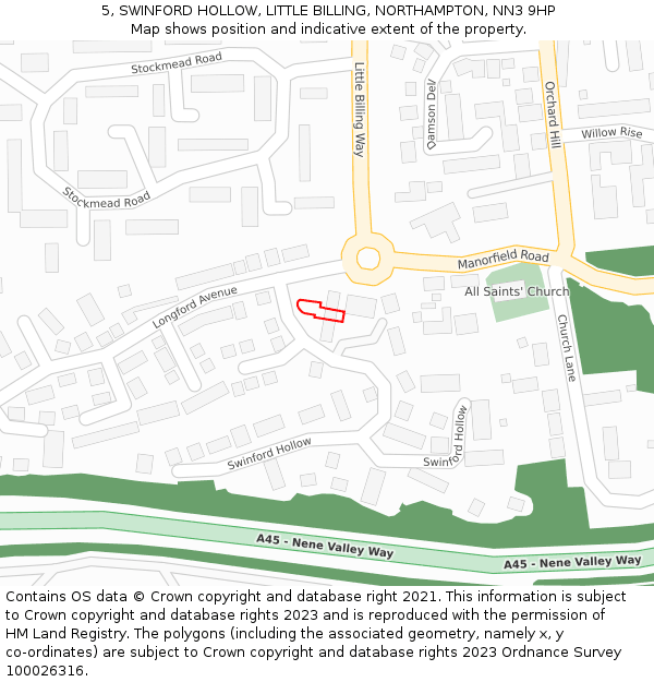 5, SWINFORD HOLLOW, LITTLE BILLING, NORTHAMPTON, NN3 9HP: Location map and indicative extent of plot
