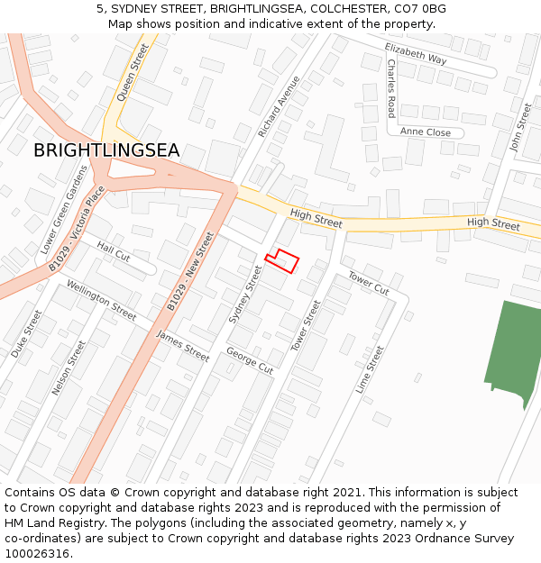5, SYDNEY STREET, BRIGHTLINGSEA, COLCHESTER, CO7 0BG: Location map and indicative extent of plot