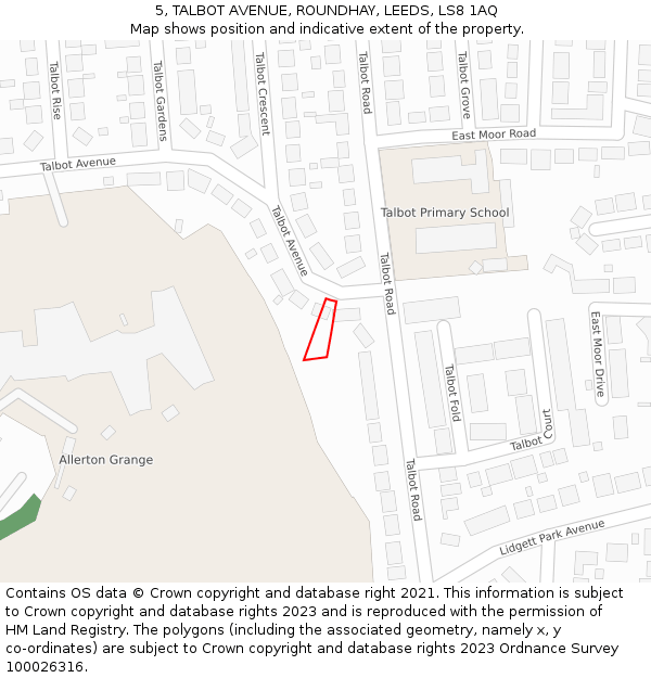 5, TALBOT AVENUE, ROUNDHAY, LEEDS, LS8 1AQ: Location map and indicative extent of plot