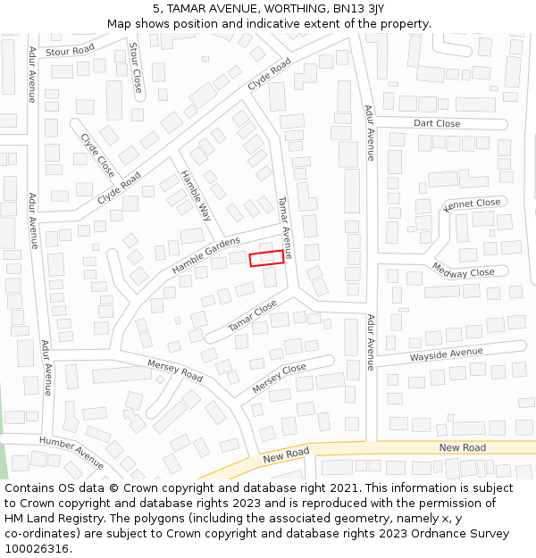 5, TAMAR AVENUE, WORTHING, BN13 3JY: Location map and indicative extent of plot