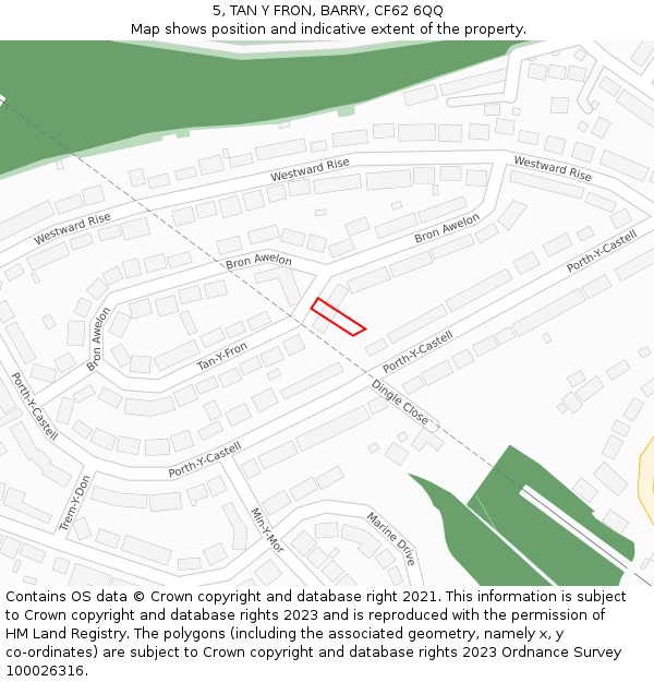 5, TAN Y FRON, BARRY, CF62 6QQ: Location map and indicative extent of plot
