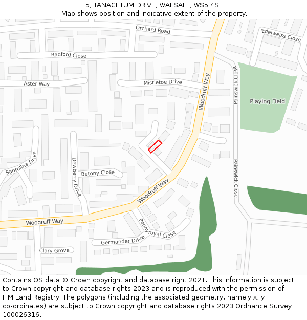 5, TANACETUM DRIVE, WALSALL, WS5 4SL: Location map and indicative extent of plot