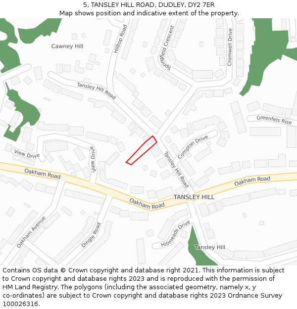 5, TANSLEY HILL ROAD, DUDLEY, DY2 7ER: Location map and indicative extent of plot