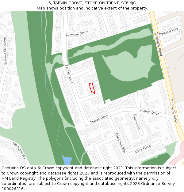 5, TARVIN GROVE, STOKE-ON-TRENT, ST6 6JG: Location map and indicative extent of plot
