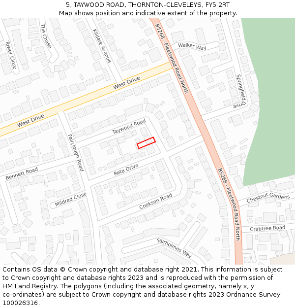 5, TAYWOOD ROAD, THORNTON-CLEVELEYS, FY5 2RT: Location map and indicative extent of plot
