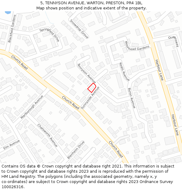 5, TENNYSON AVENUE, WARTON, PRESTON, PR4 1BL: Location map and indicative extent of plot