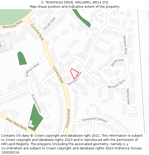 5, TENNYSON DRIVE, MALVERN, WR14 2TQ: Location map and indicative extent of plot