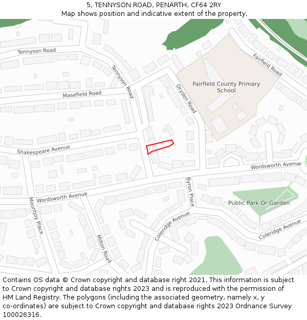 5, TENNYSON ROAD, PENARTH, CF64 2RY: Location map and indicative extent of plot