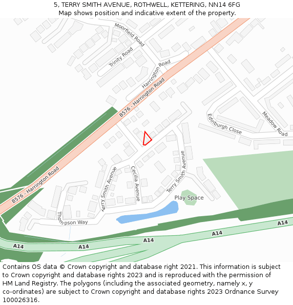 5, TERRY SMITH AVENUE, ROTHWELL, KETTERING, NN14 6FG: Location map and indicative extent of plot