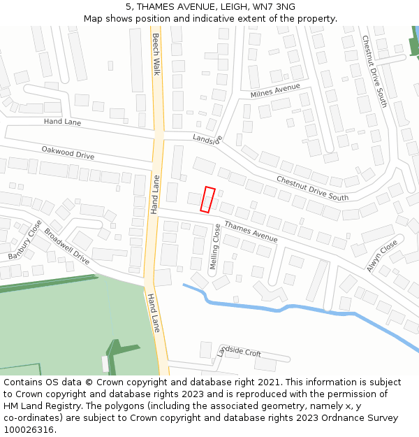 5, THAMES AVENUE, LEIGH, WN7 3NG: Location map and indicative extent of plot