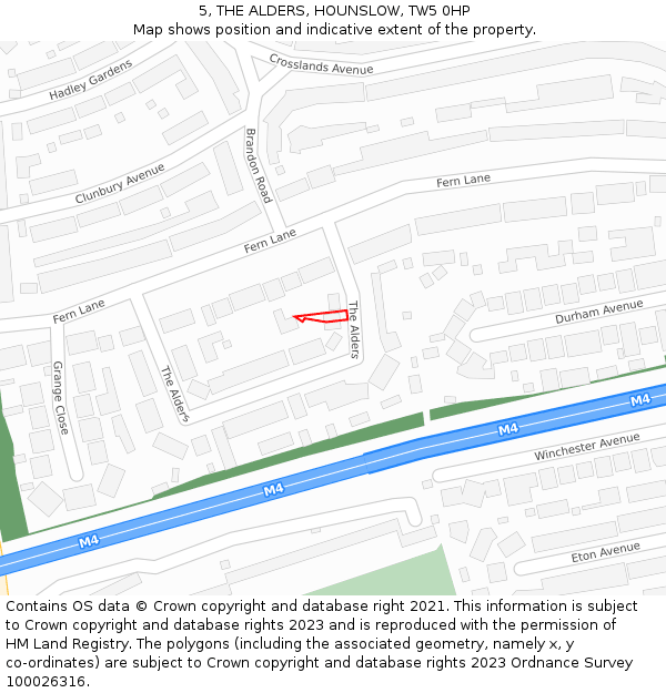 5, THE ALDERS, HOUNSLOW, TW5 0HP: Location map and indicative extent of plot