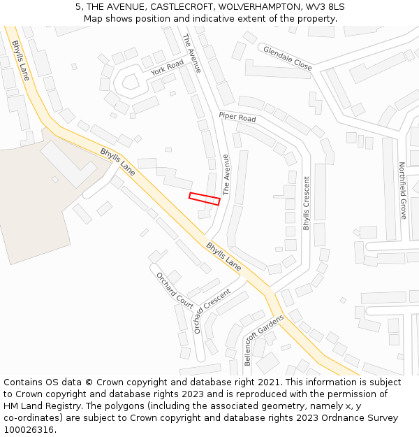 5, THE AVENUE, CASTLECROFT, WOLVERHAMPTON, WV3 8LS: Location map and indicative extent of plot