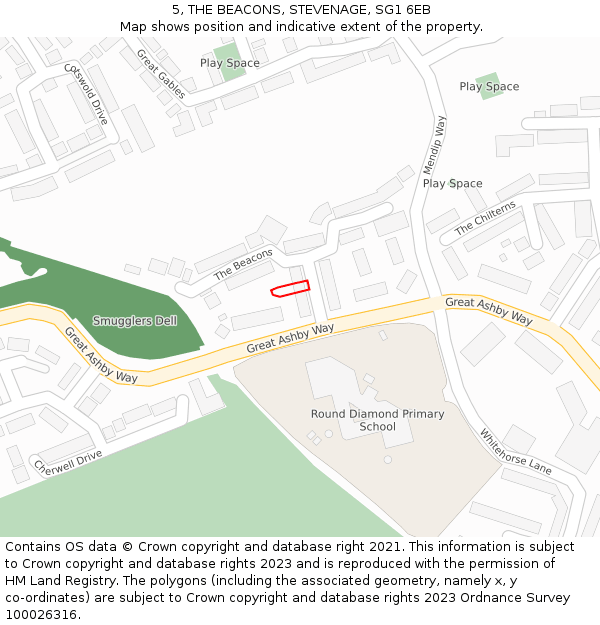 5, THE BEACONS, STEVENAGE, SG1 6EB: Location map and indicative extent of plot