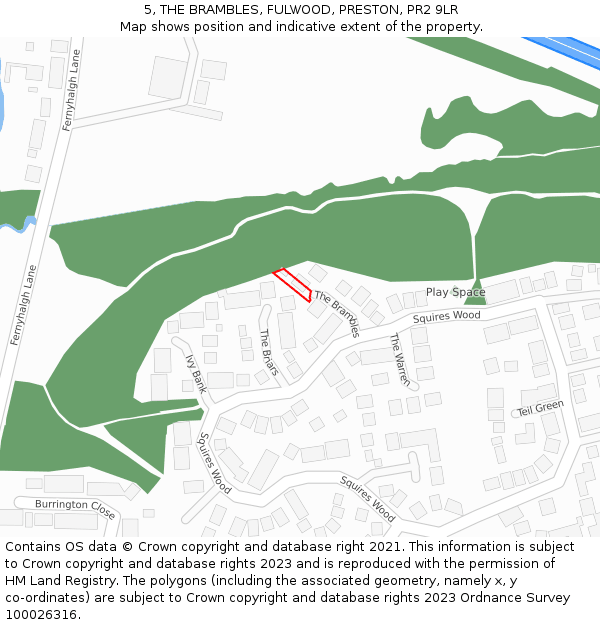 5, THE BRAMBLES, FULWOOD, PRESTON, PR2 9LR: Location map and indicative extent of plot