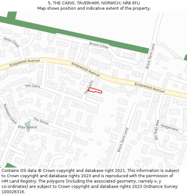 5, THE CAINS, TAVERHAM, NORWICH, NR8 6FU: Location map and indicative extent of plot