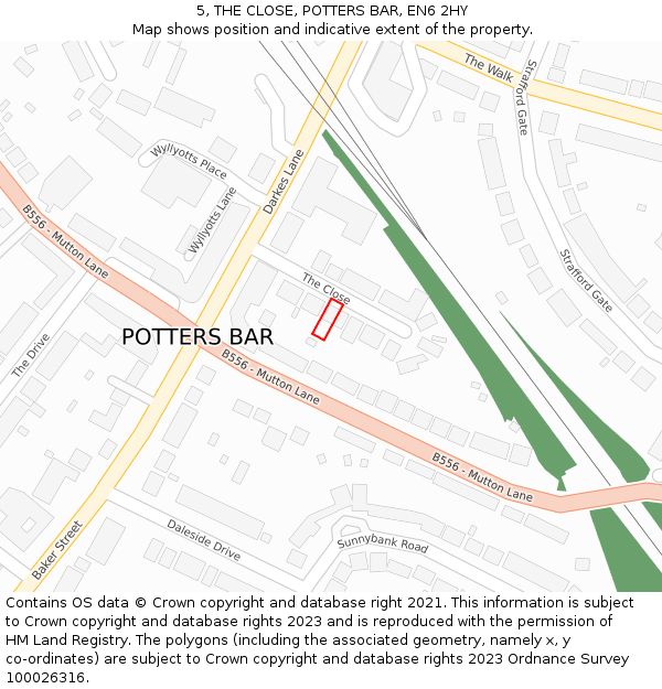 5, THE CLOSE, POTTERS BAR, EN6 2HY: Location map and indicative extent of plot