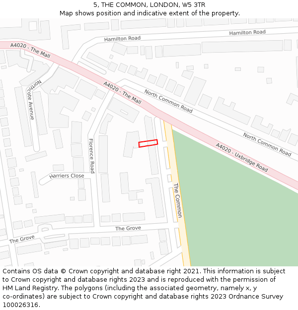 5, THE COMMON, LONDON, W5 3TR: Location map and indicative extent of plot