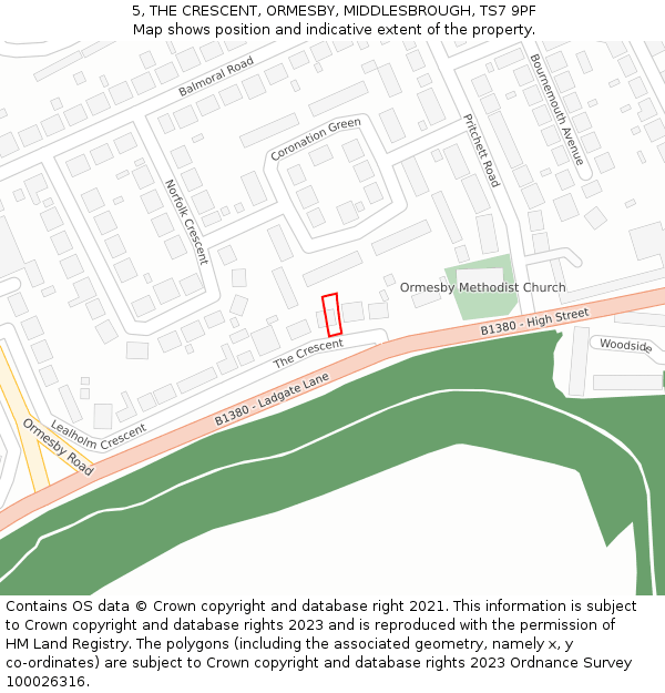 5, THE CRESCENT, ORMESBY, MIDDLESBROUGH, TS7 9PF: Location map and indicative extent of plot