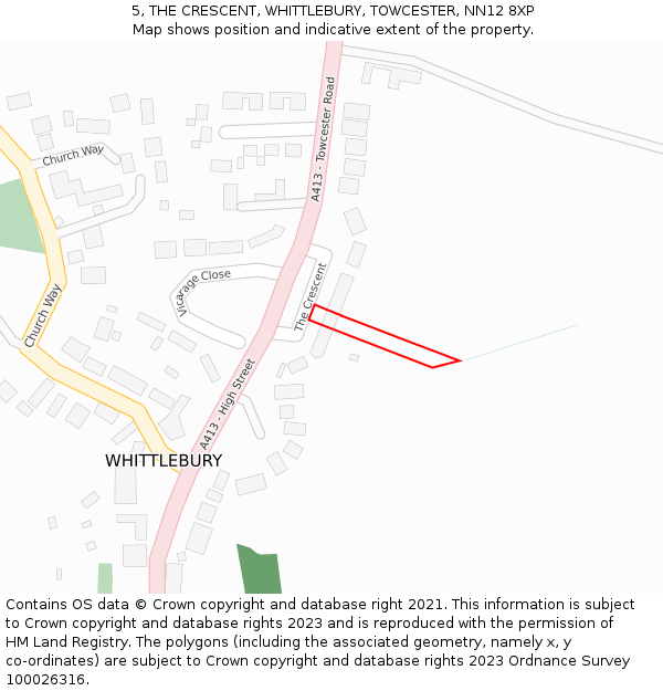 5, THE CRESCENT, WHITTLEBURY, TOWCESTER, NN12 8XP: Location map and indicative extent of plot