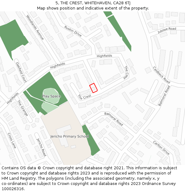 5, THE CREST, WHITEHAVEN, CA28 6TJ: Location map and indicative extent of plot