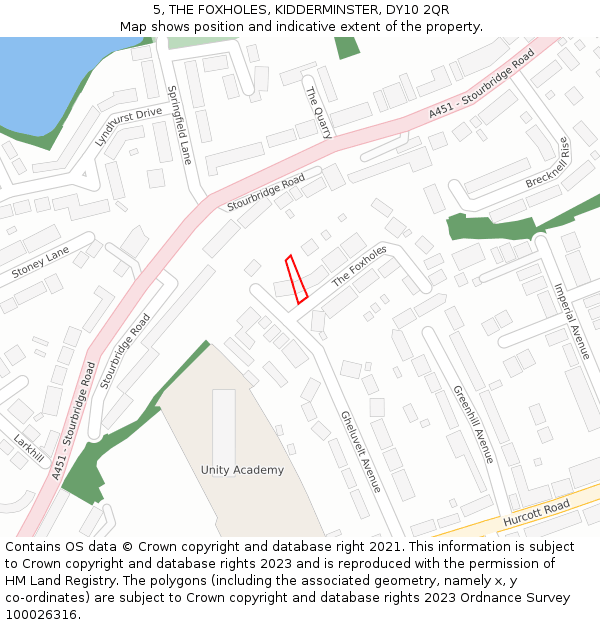 5, THE FOXHOLES, KIDDERMINSTER, DY10 2QR: Location map and indicative extent of plot