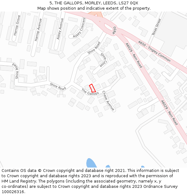 5, THE GALLOPS, MORLEY, LEEDS, LS27 0QX: Location map and indicative extent of plot