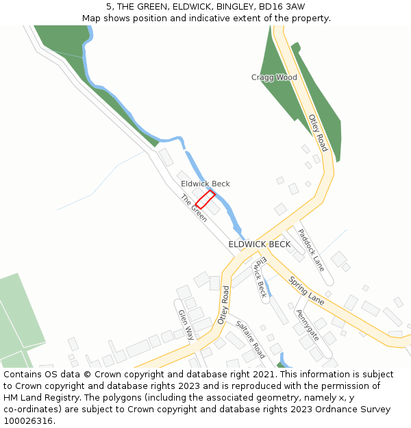 5, THE GREEN, ELDWICK, BINGLEY, BD16 3AW: Location map and indicative extent of plot