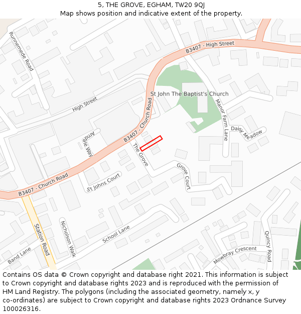 5, THE GROVE, EGHAM, TW20 9QJ: Location map and indicative extent of plot